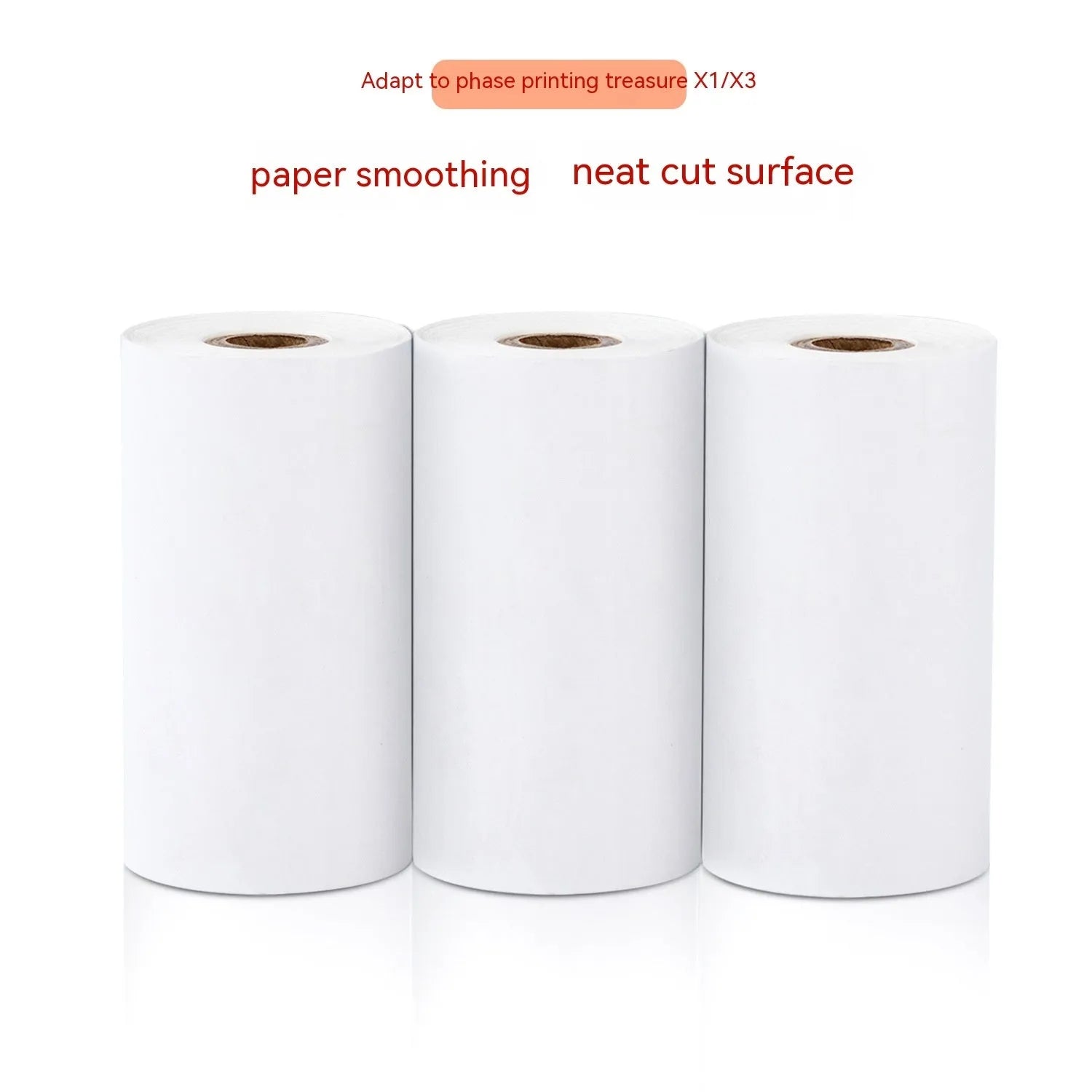 Three rolls of 57mm x 30mm thermal paper in packaging for small printers