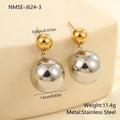 Round beads stainless steel color-block ear studs with 18K gold plated geometric sphere design for women