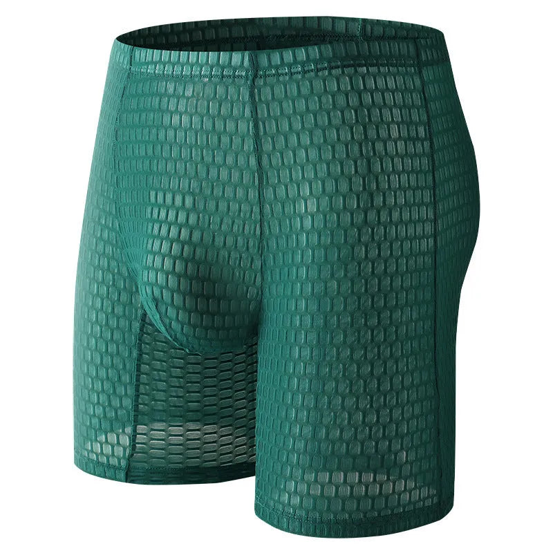 Men's lace boxer shorts with lengthened hip lifting design in solid colours