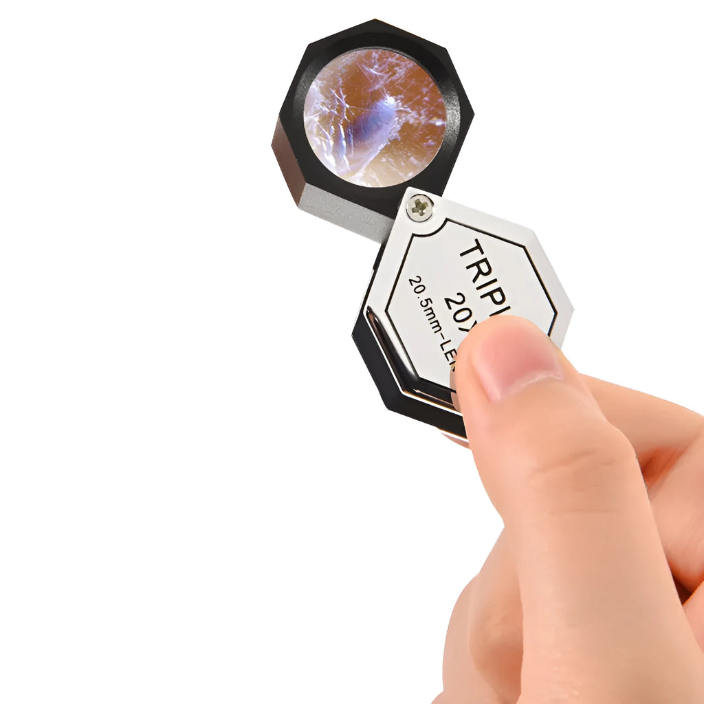 Handheld metal jeweller's magnifying glass with optical glass lens for stamp and coin inspection