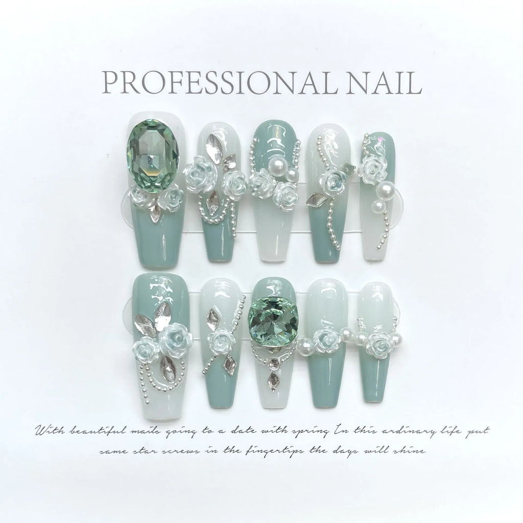 Camellia gradient chain nail art stickers with diamond coverage and butterfly patterns