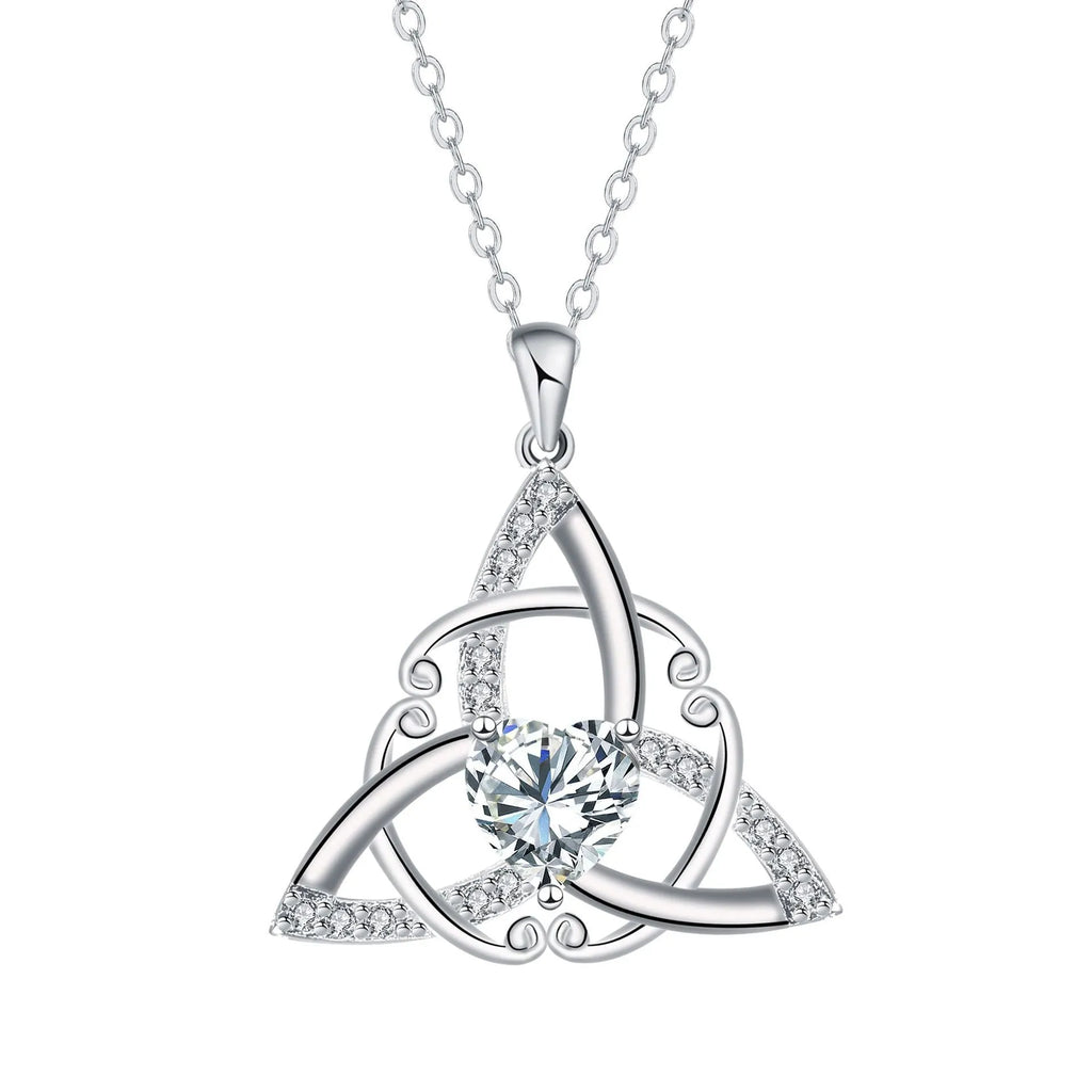 Celtic knot geometric pendant necklace in copper with electroplated blue finish for women