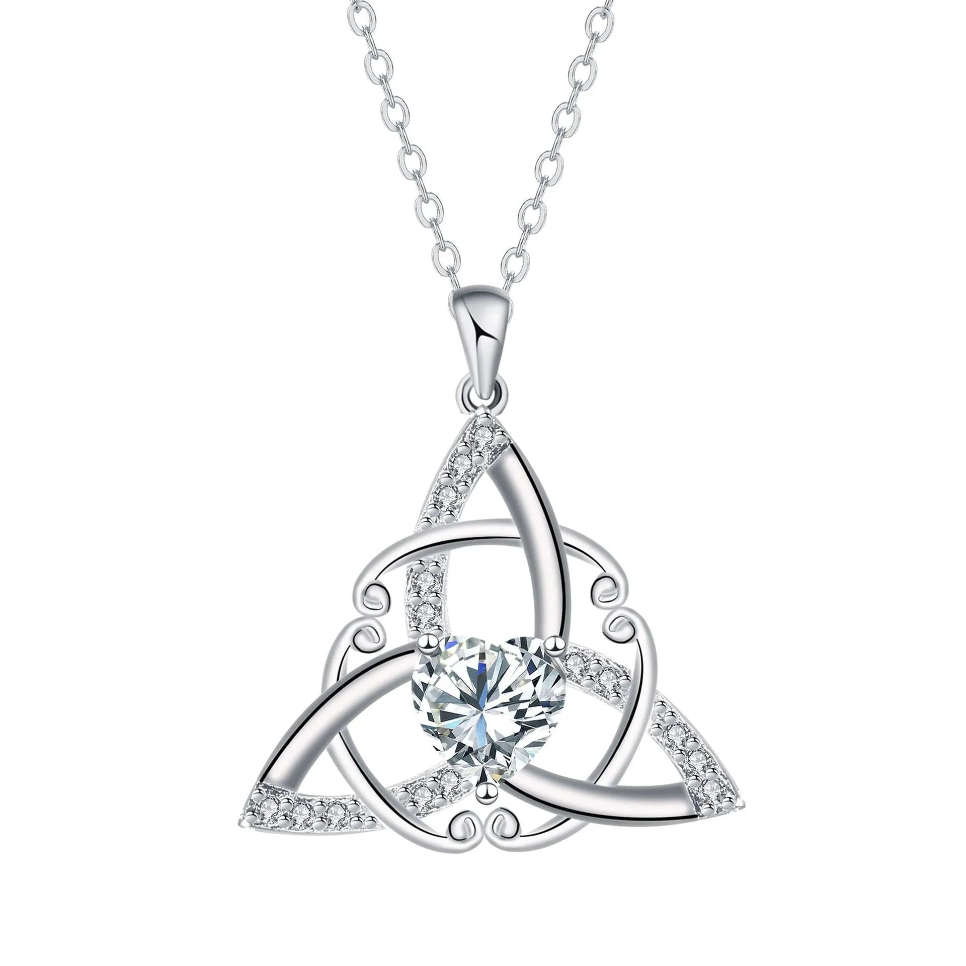 Celtic knot geometric pendant necklace in copper with electroplated blue finish for women