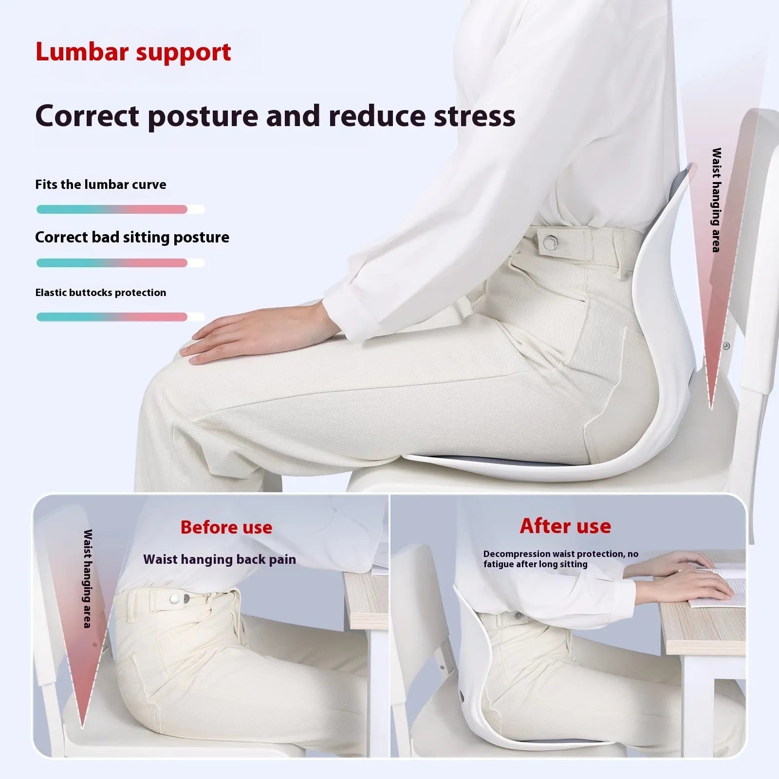 Grey waist support seat cushion with lumbar pillow on office chair