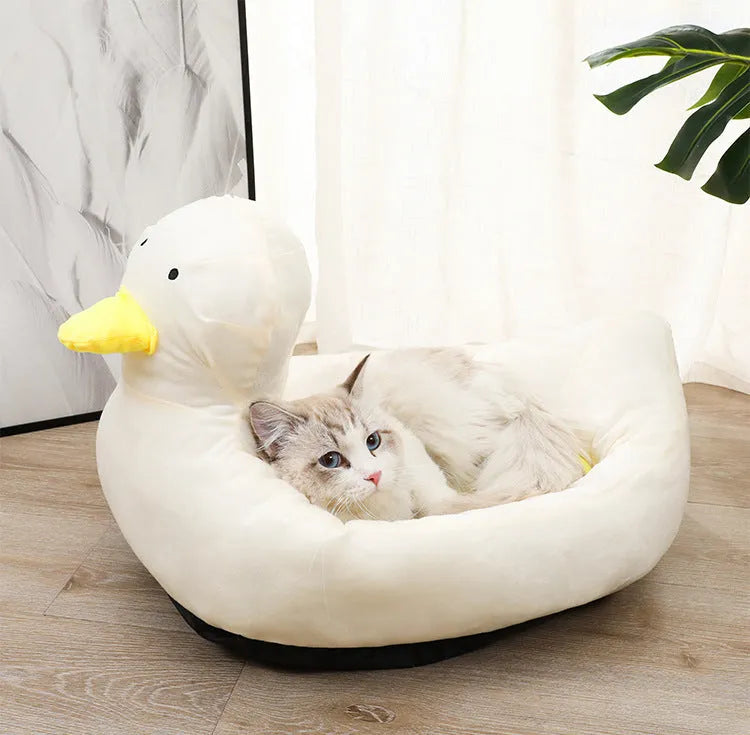 Blue duck-shaped pet bed sofa for small dogs and cats with fluffy polyester material