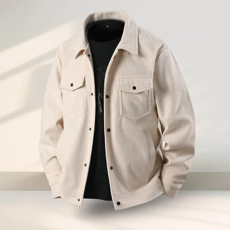 Men's slim fit casual coat in Vinylon and Lycra fabric, shown in black, coffee, white, or green.