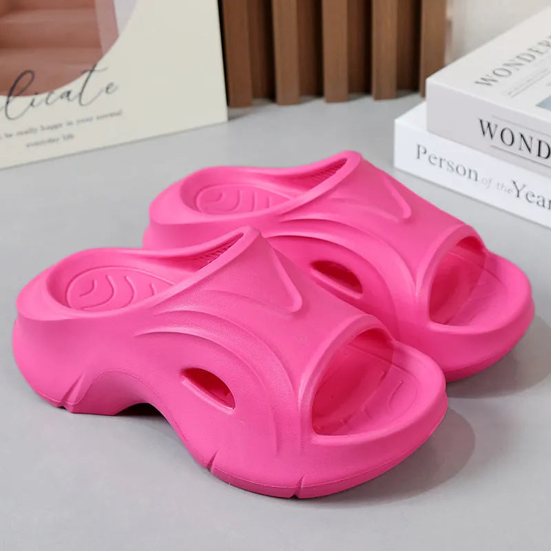Women's thick-soled EVA outdoor fashion slippers in black, white, and rose red colour options