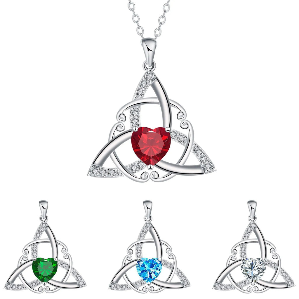 Celtic knot geometric pendant necklace in copper with electroplated blue finish for women
