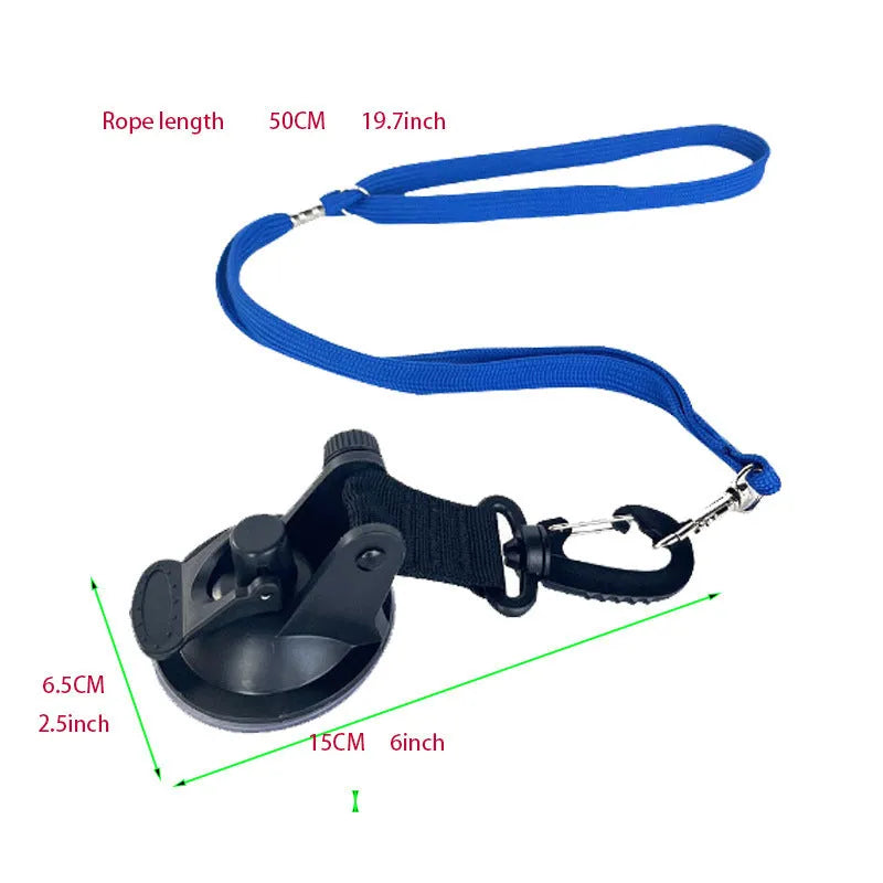 Pet bathing fixed artifact with suction cup handcuffs and traction rope in black colour, showing large and small suction cup sizes