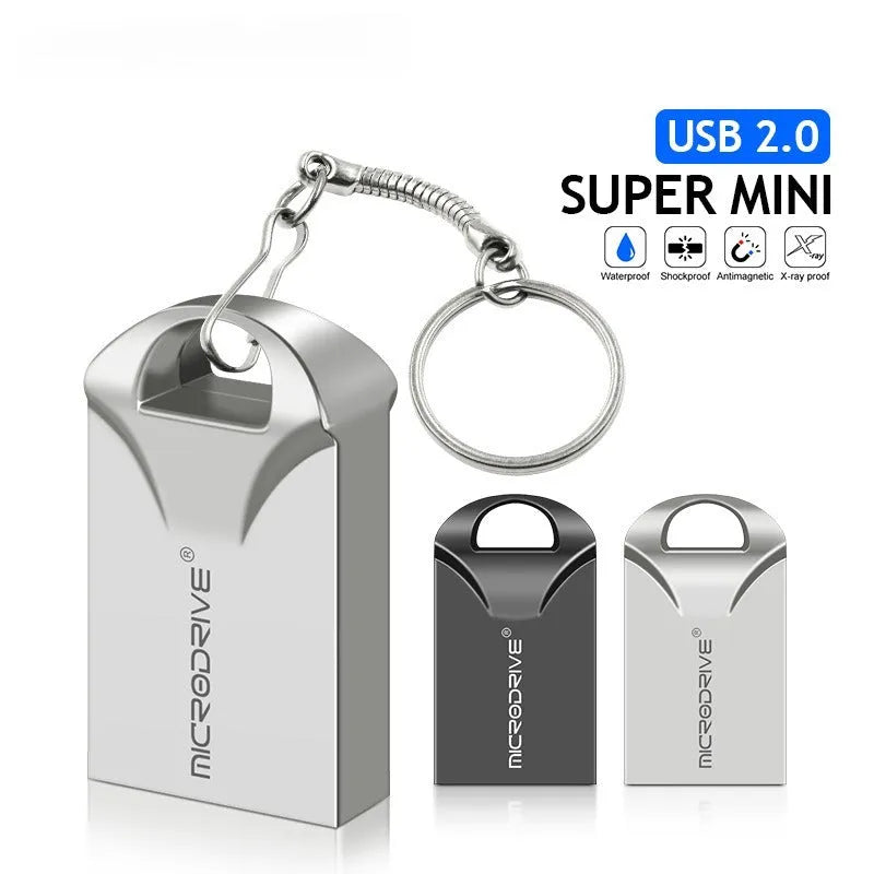 Mini metal USB flash drive in black or silver with compact 23mm design
