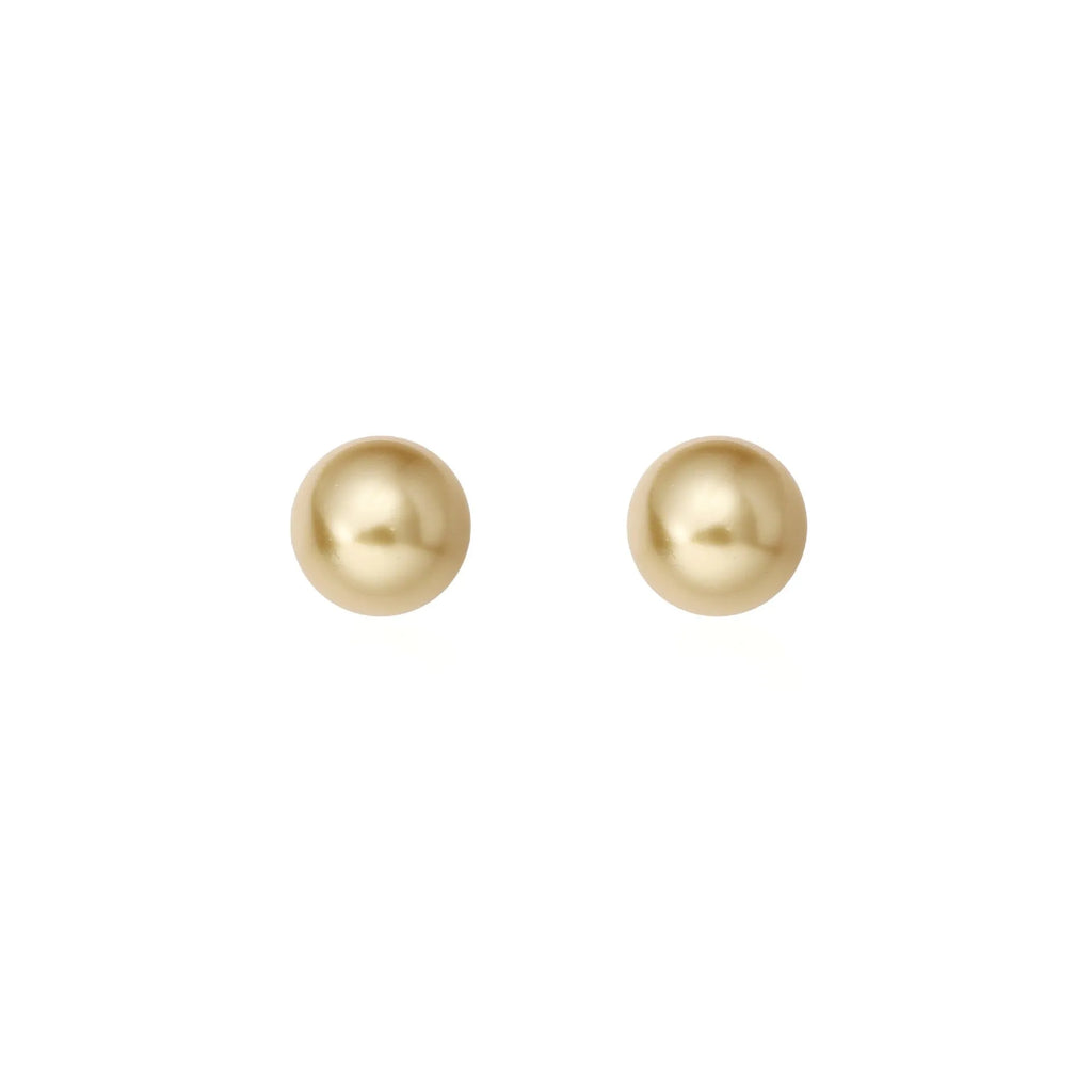 Geometric pearl stud earrings with Awn star motifs in silver, showing size options
