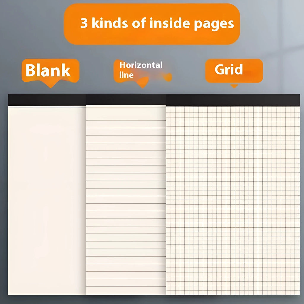 A4 A5 B5 writing pad notebook with tearable pages in blank, grid, and horizontal line styles