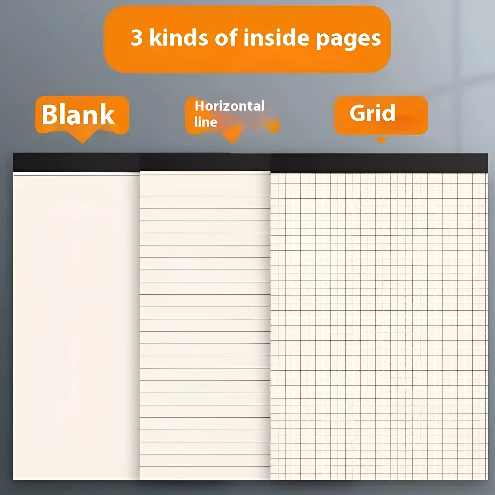 A4 A5 B5 writing pad notebook with tearable pages in blank, grid, and horizontal line styles