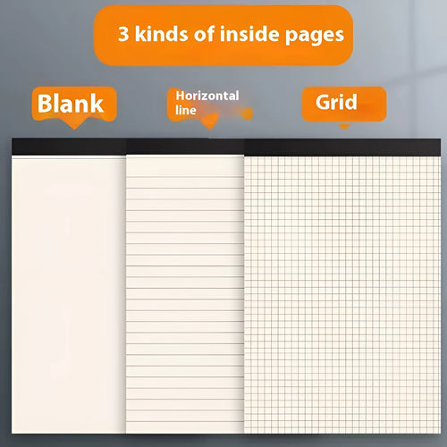 A4 A5 B5 writing pad notebook with tearable pages in blank, grid, and horizontal line styles