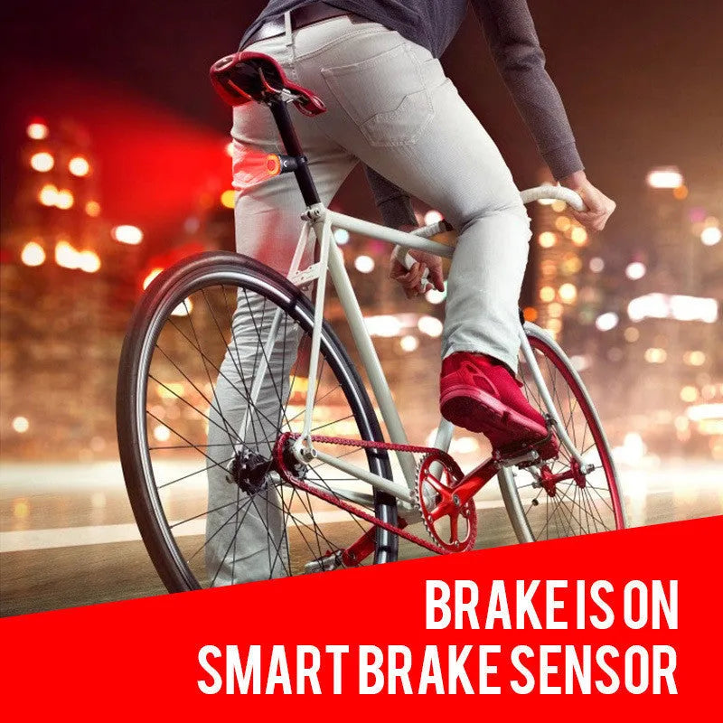 Black aluminium alloy smart brake sensing USB rechargeable bicycle taillight showing compact design.