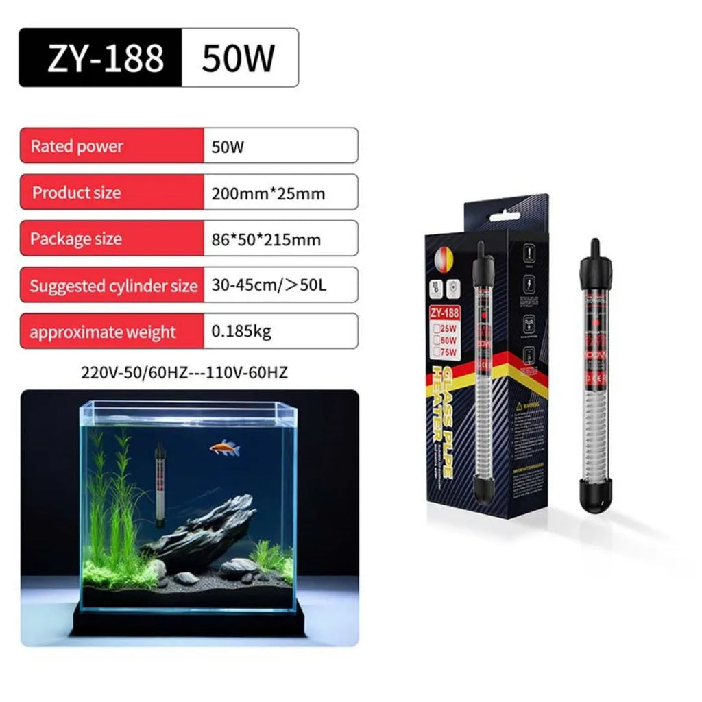 Fish tank glass pipe quartz heater with thermostat for aquarium, explosion-proof design, multiple wattages