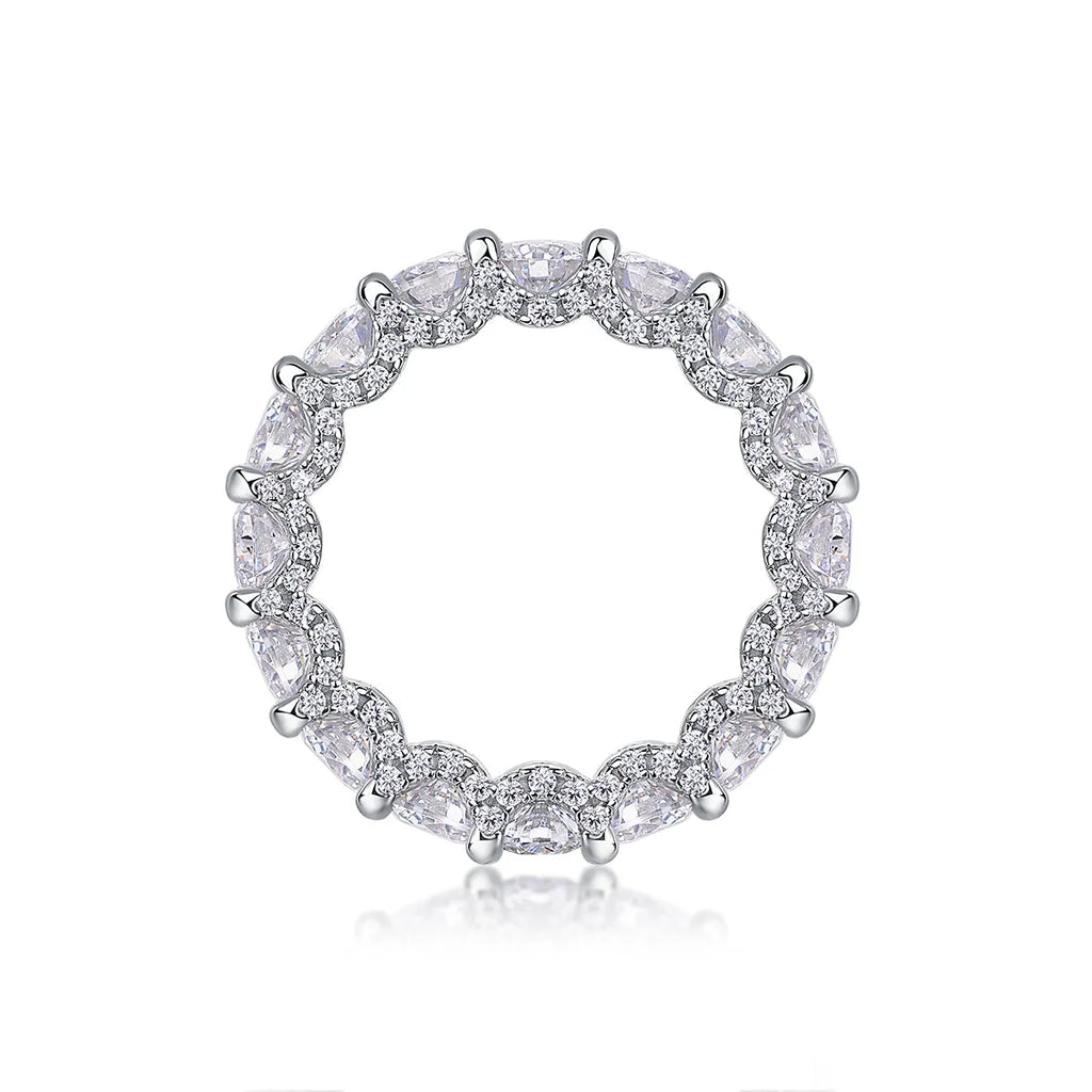 Ferris Wheel moissanite ring set in S925 silver with platinum plating on a white background