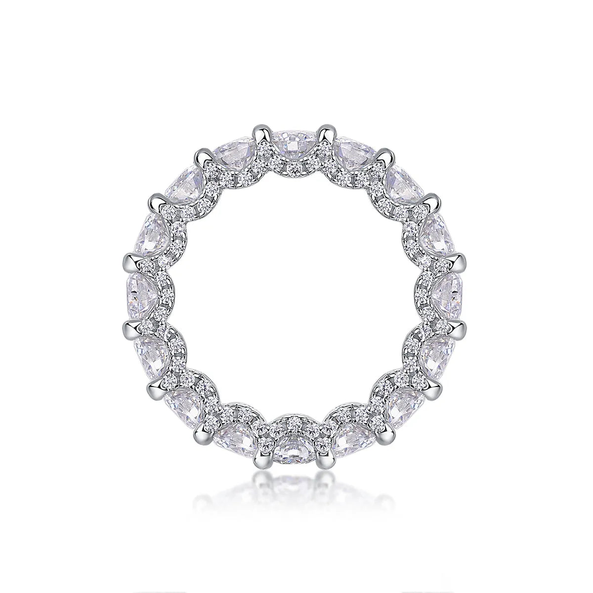 Ferris Wheel moissanite ring set in S925 silver with platinum plating on a white background