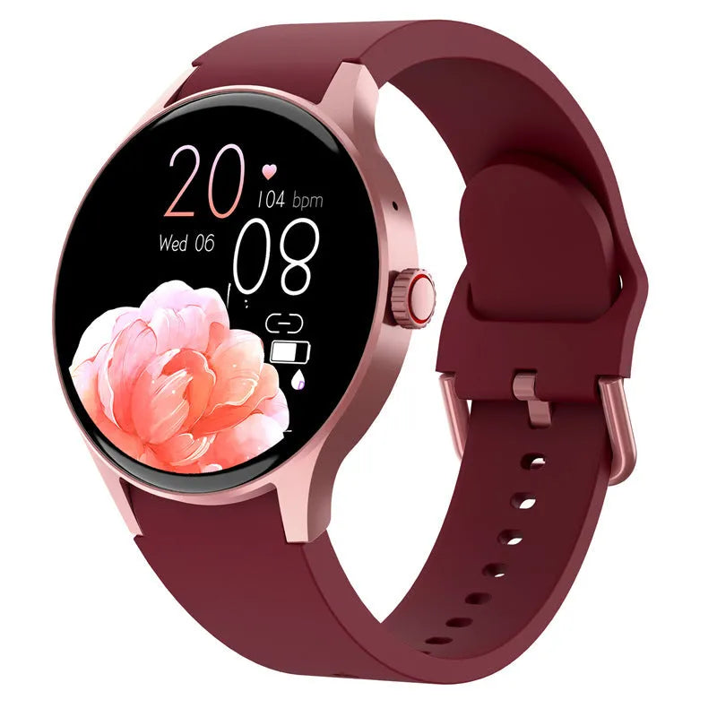 Black Bluetooth sport watch with a round touch screen on a wrist.