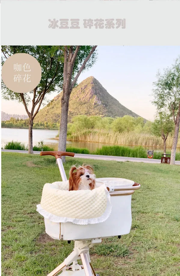 Pet stroller three-piece set with removable towel, cushion and pillow in pure cotton material