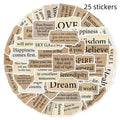Pack of 25 torn English style PVC waterproof decorative stickers for laptops and notebooks measuring 4-7cm