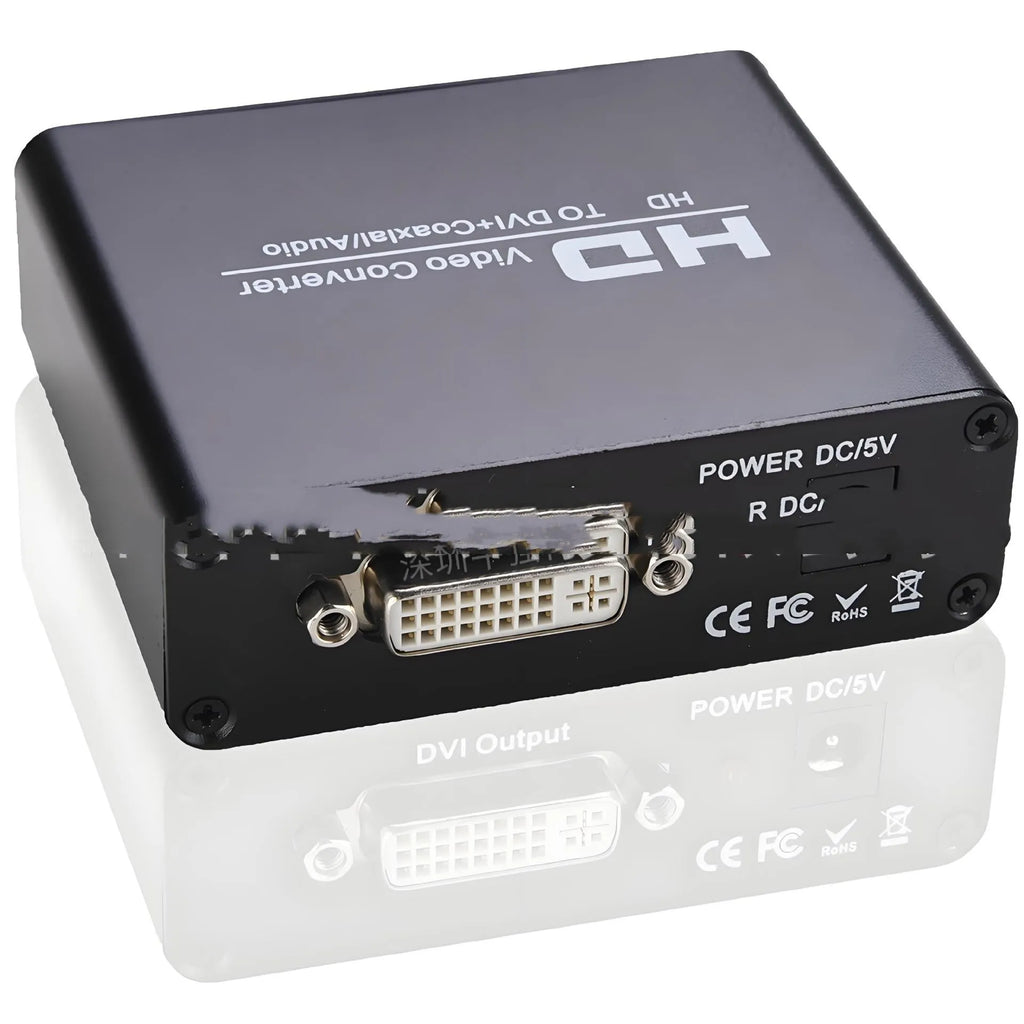 Black HDMI to DVI converter with coaxial 35 audio output and 1.5 metre cable for 1080p video conversion