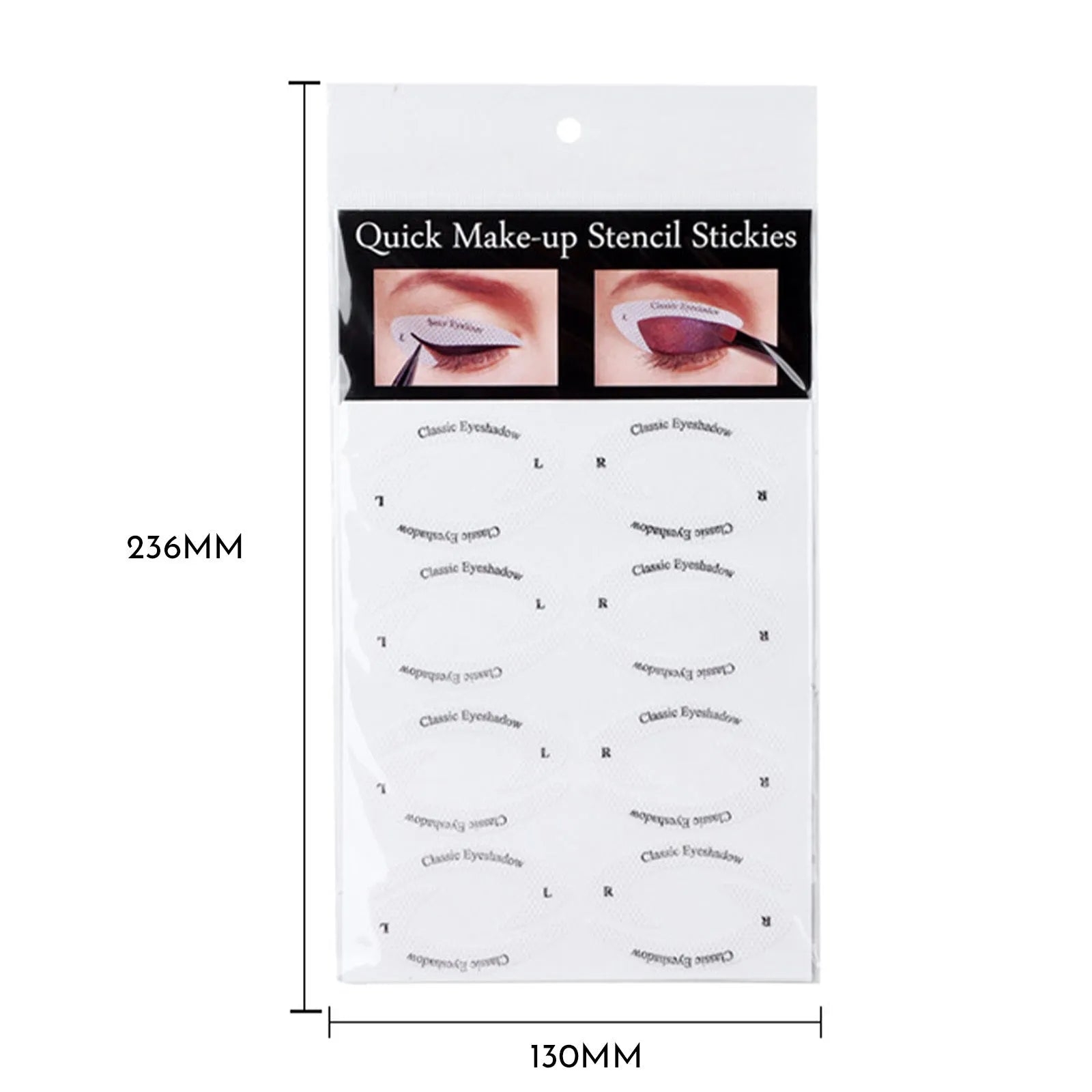 Set of four reusable flexible eyeliner and eyeshadow makeup stencil templates on a pink background