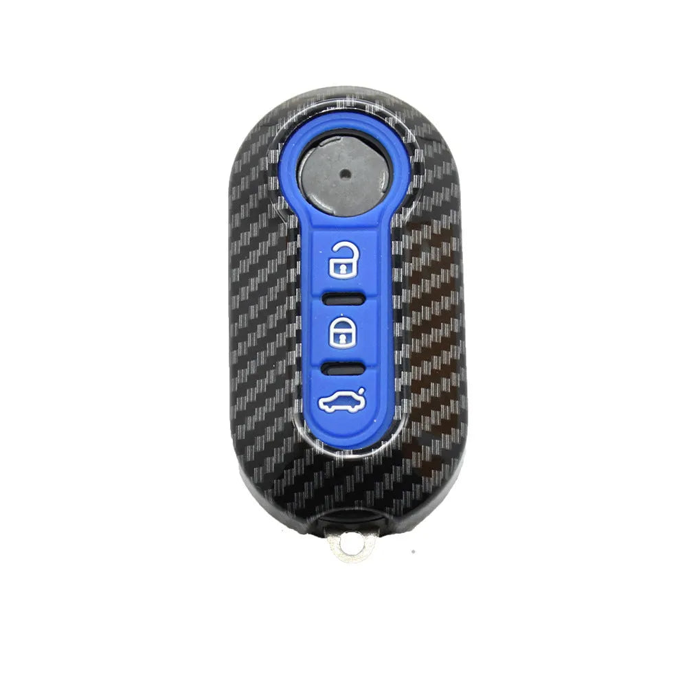 Carbon fibre design ABS key case for Fiat 500 Boyue Ottimo Viaggio in black, red, dark blue