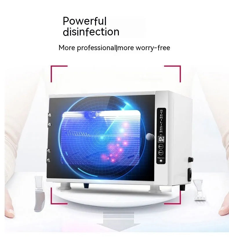 Small silver ultraviolet sterilizer for beauty salon tool disinfection with stainless steel interior