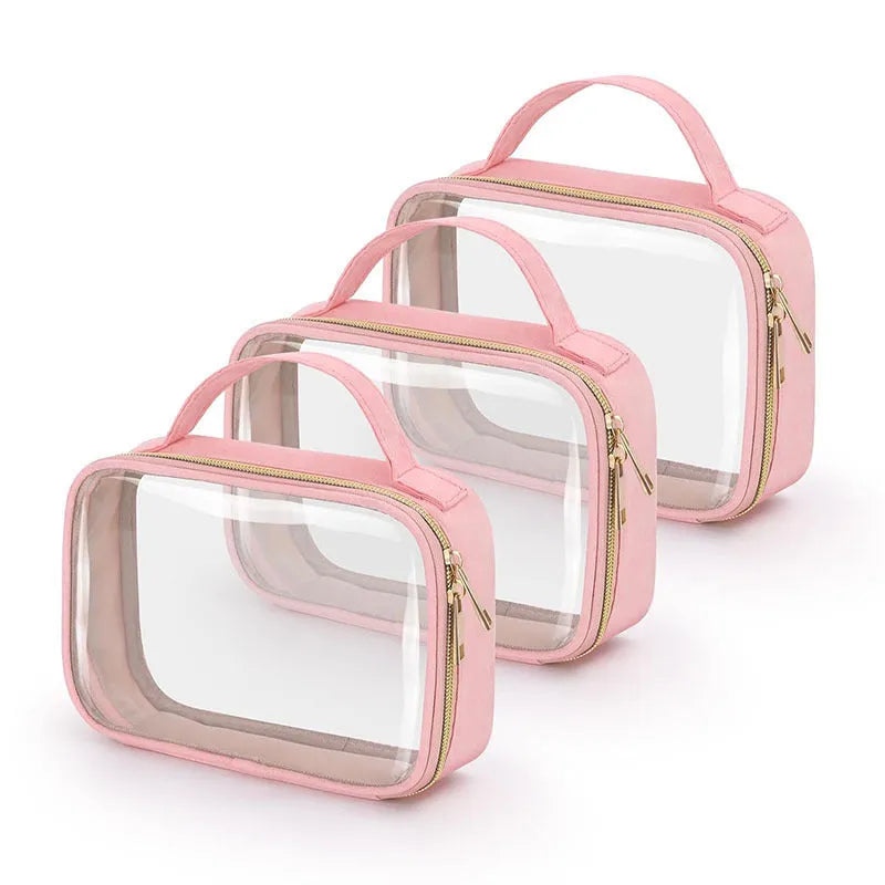 Transparent PVC lipstick organiser bag with detachable metal chain in leopard print pattern