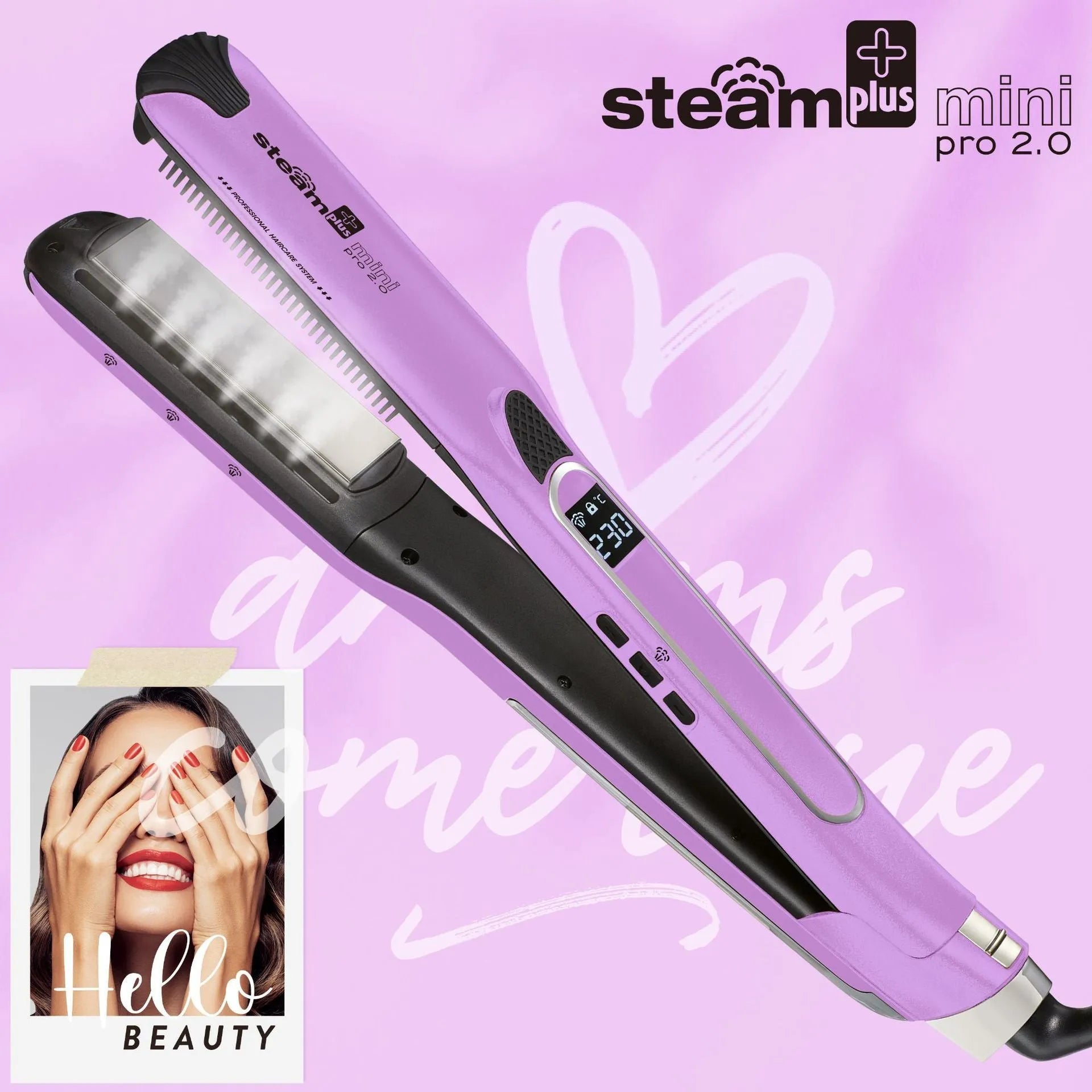 Mini steam hair straightener in champagne colour with European plug