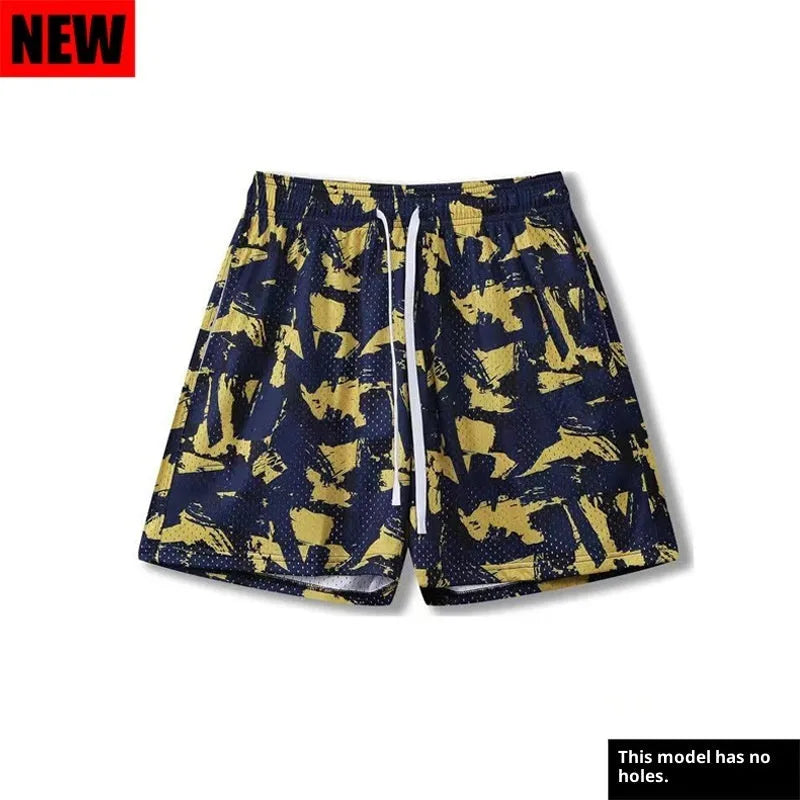 Breathable cotton blend loose fit sports shorts in green, navy blue, wine red, yellow, sizes S to XXXL