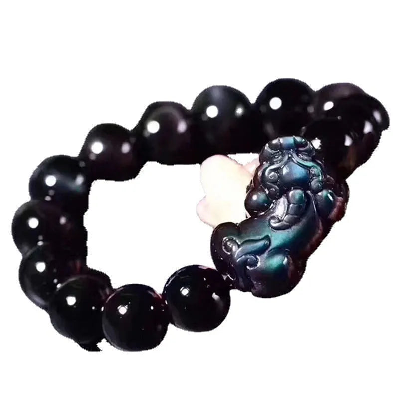 Ice colour eye obsidian crystal bracelet with stretch elastic on wrist