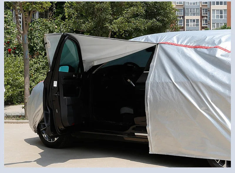 Oxford car sun protection jacket in silver on a vehicle showing heat insulation cotton velvet cover