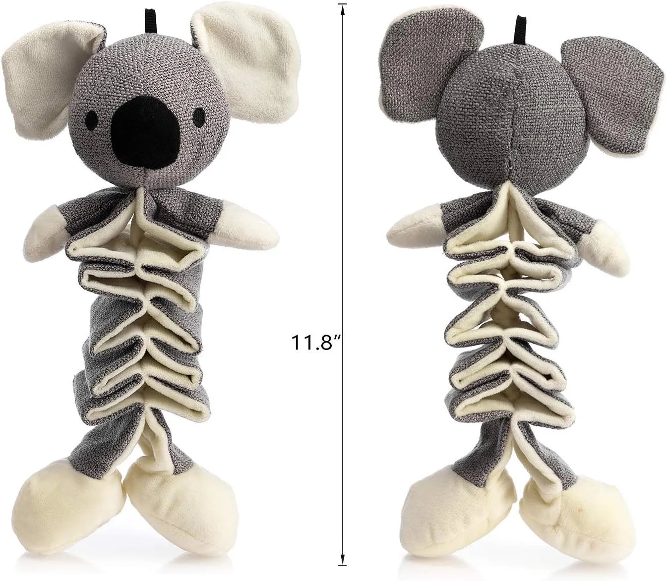 Grey koala stuffed dog toy measuring 30cm with crinkle paper inside.