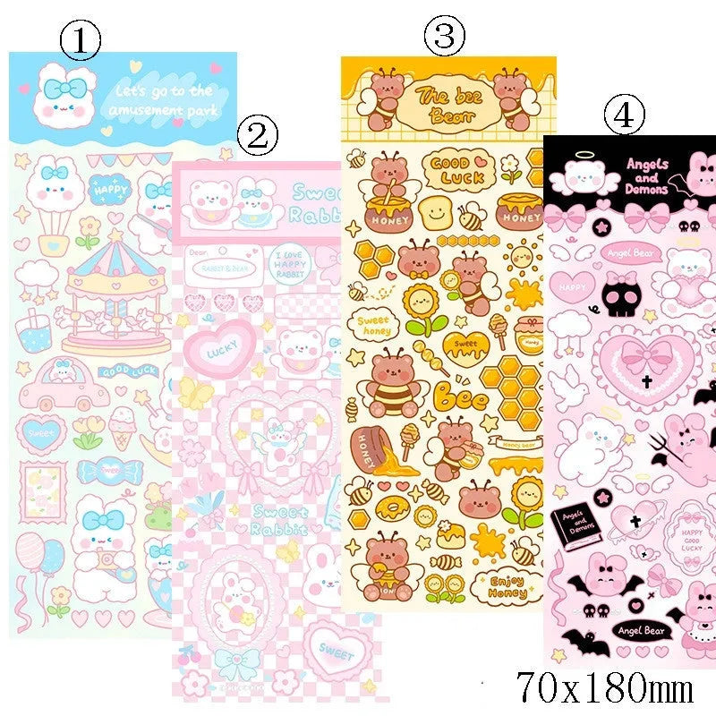 A sheet of colourful cartoon-design PVC waterproof stickers for decorating notebooks and planners.