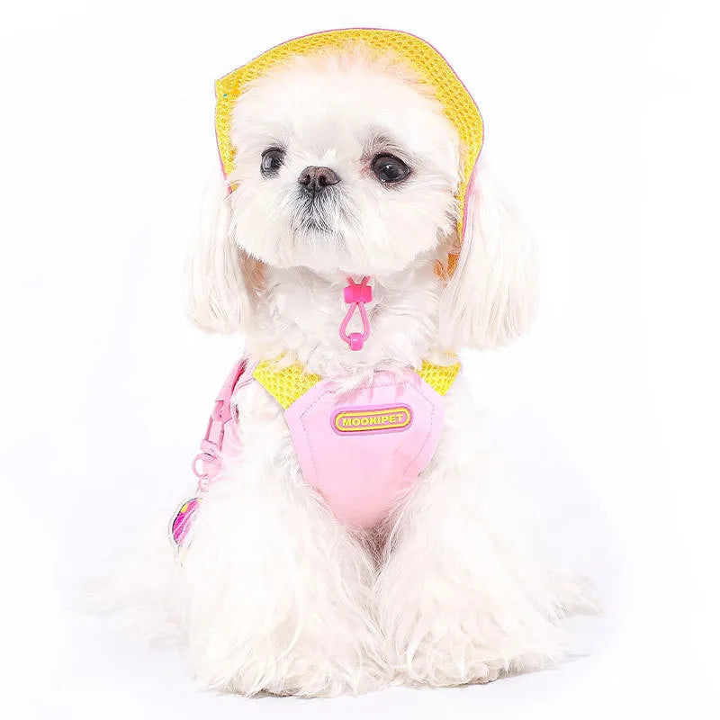 Pink polyester dog vest with traction design for Bichon, Teddy, and Schnauzer breeds