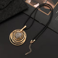 Vintage gold women's sweater chain necklace with geometric plaid pendant on snakeskin wax rope chain