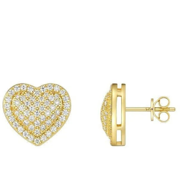 Gold-coloured heart-shaped moissanite stud earrings on S925 silver posts