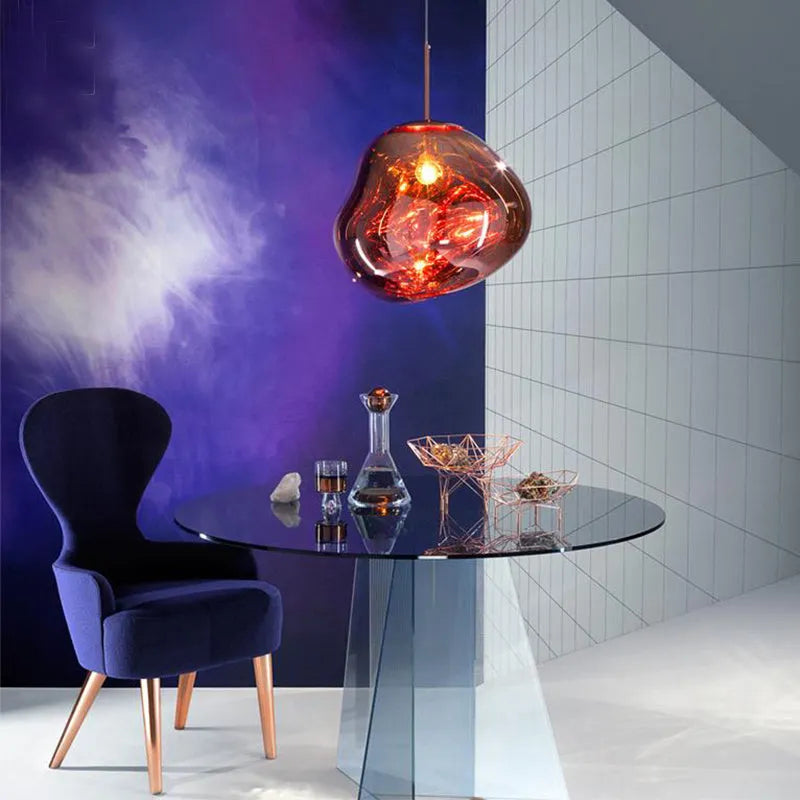Nordic lava lamp chandelier with irregular glass design in gold, silver, or wine red colour options