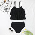 Women's high waist double-layer swimsuit in black or coconut tree floral patterns