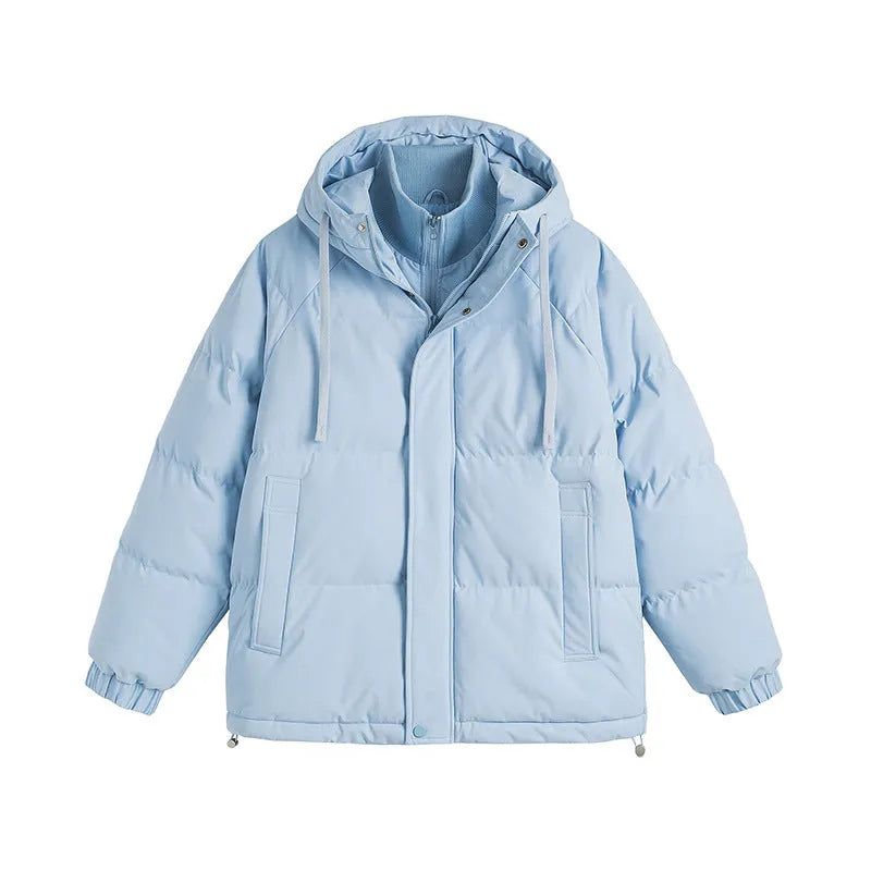 Loose two-piece winter cotton-padded coat in mustard yellow colour with side pockets
