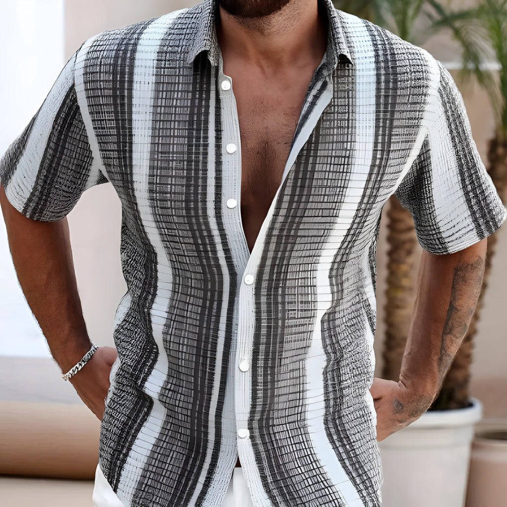Men's slim fit floral beach shirt with 3D printed pattern on polyester fabric