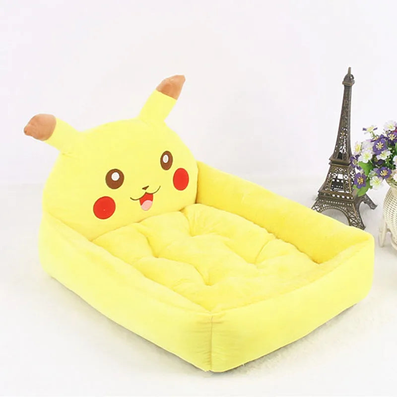 Cartoon-style pet sofa bed for small dogs and cats in blue, with washable cover