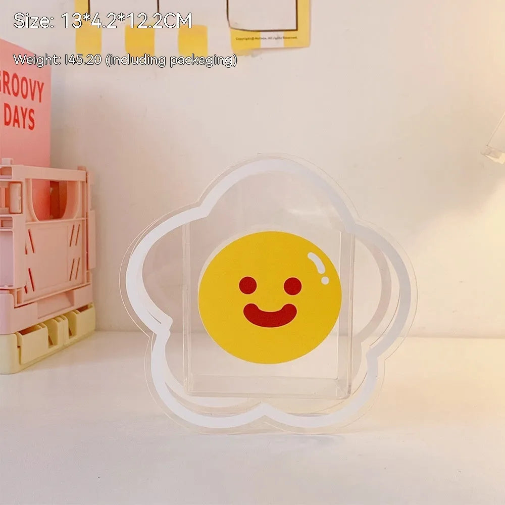 Square transparent acrylic storage box with cute cartoon design for desktop organisation of stationery and small items