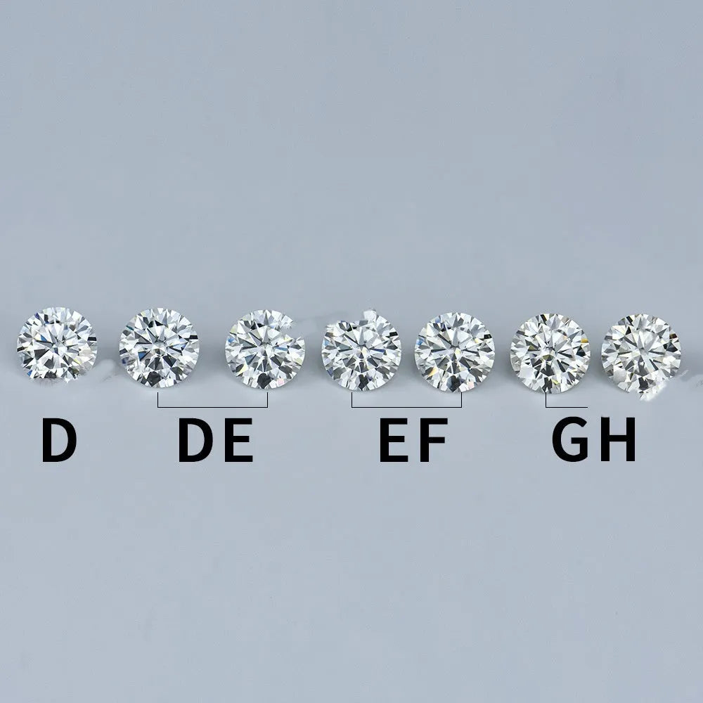 Round eight hearts and eight arrows cut moissanite loose stone on a grey background.