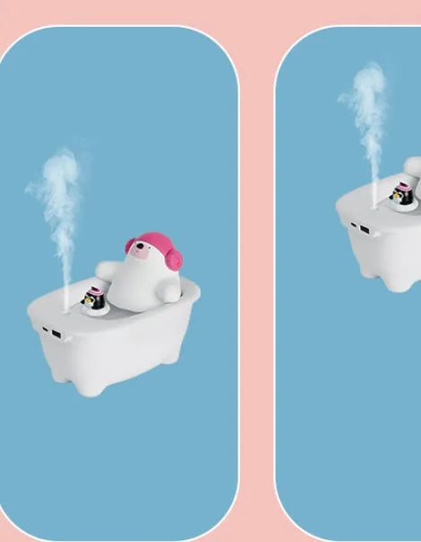 White USB air humidifier with 550ml water tank on a desk