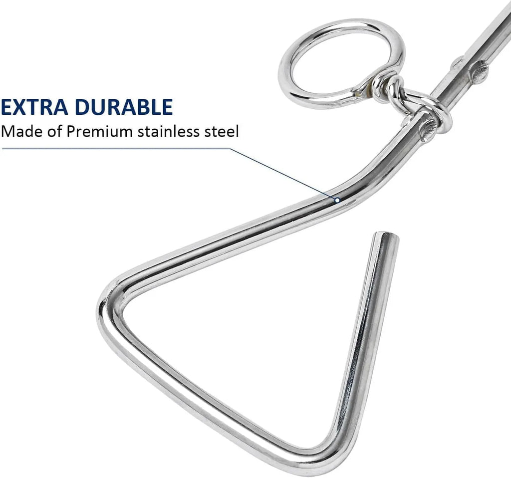 Solid steel spiral dog tie out stake for secure ground tethering outdoors.