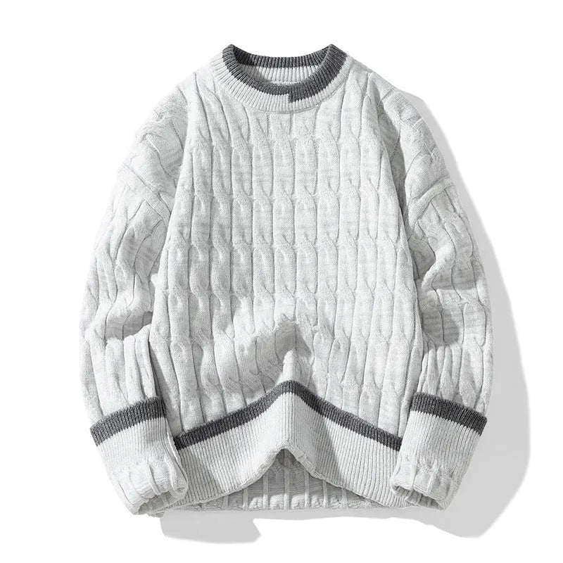 Men's loose fit two-piece modal acrylic sweater set in light blue for autumn and winter.