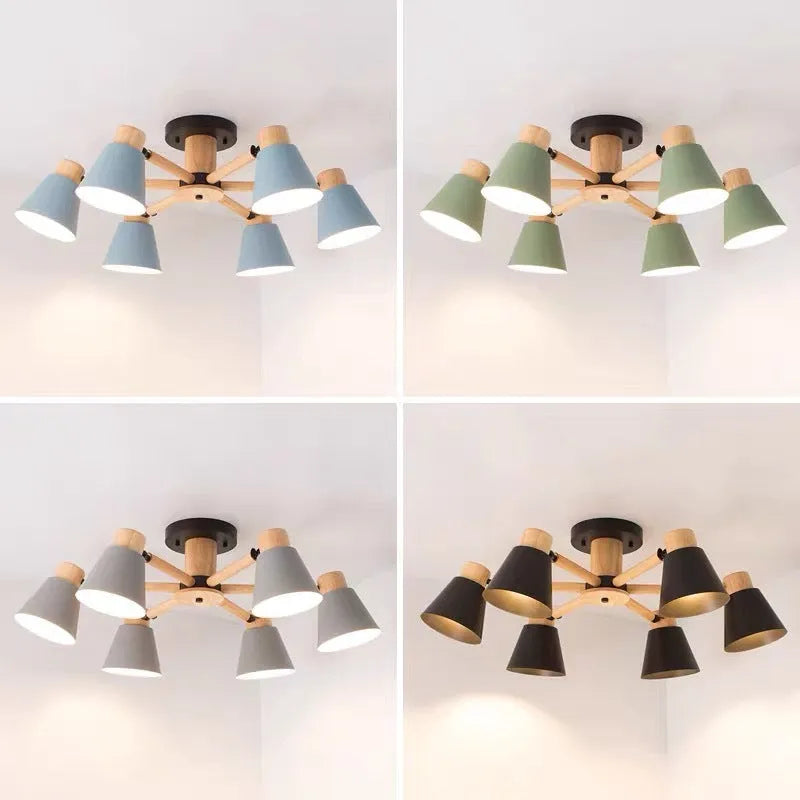 Nordic style macaron ceiling lamp with ironwood construction in multiple colour options